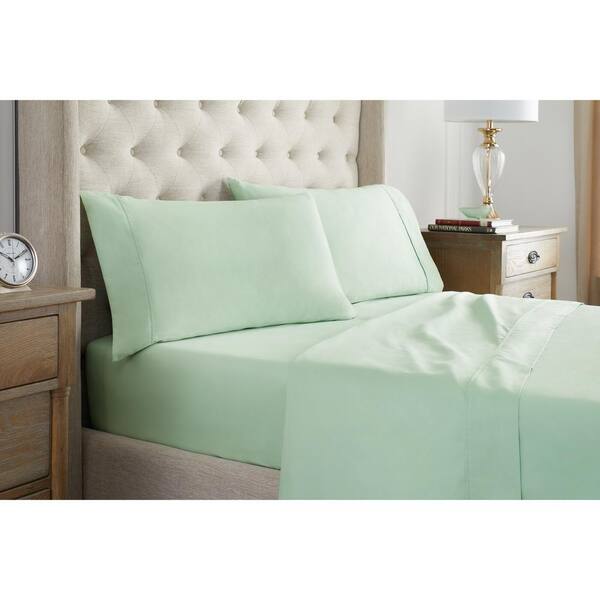Waverly Sateen 4-Piece Pale Green Solid Cotton King Sheet Set