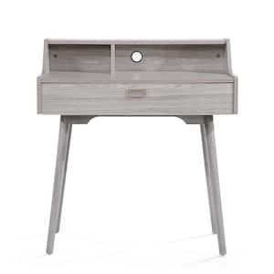 33 in. Rectangular Grey Oak 1 Drawer Secretary Desk with Built-In Storage