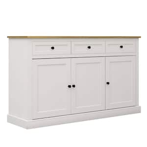 White Large Wood Tabletop 53 in. Kitchen Island with 3-Drawers, 3-Doors and Adjustable Shelves