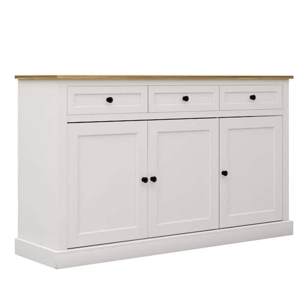 FAMYYT White Large Wood Tabletop 53 in. Kitchen Island with 3-Drawers ...