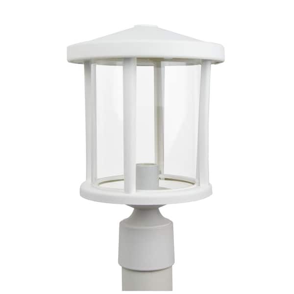 SOLUS Artisan Round 1-Light White Hardwired Outdoor Weather Resistant Plastic Post Light with Clear Diffuser No Bulb Included