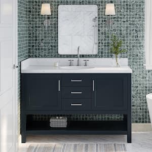 Bayhill 54.25 in. W x 22 in. D x 36 in. H Single Sink Freestanding Bath Vanity in Midnight Blue with Man-Made Stone Top