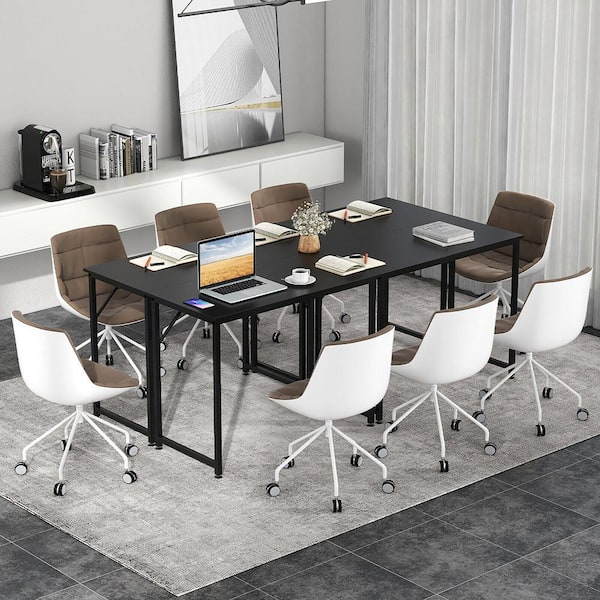 4-Piece 40 in. Rectangular Black Wood Small Computer Desk Home Office PC Workstation w/Heavy-duty Metal Frame