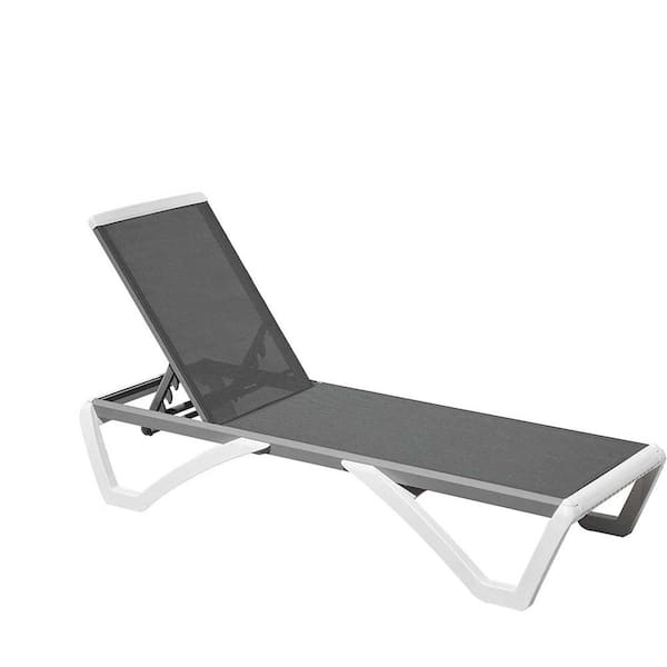 Sudzendf Metal Outdoor Patio Chaise Lounge with Adjustable Backrest in Gray
