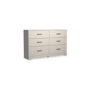 White and Pewter 6-Drawer 59.53 in. Wide Dresser without Mirror