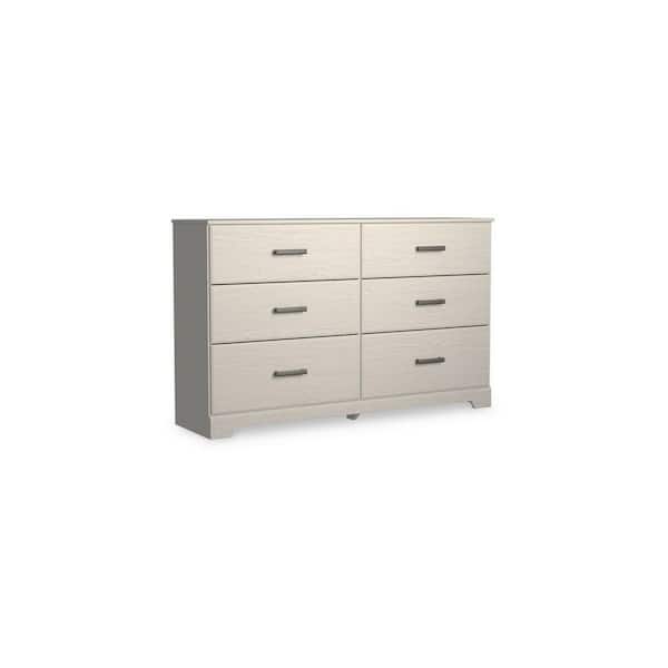 Benjara White and Pewter 6-Drawer 59.53 in. Wide Dresser without Mirror