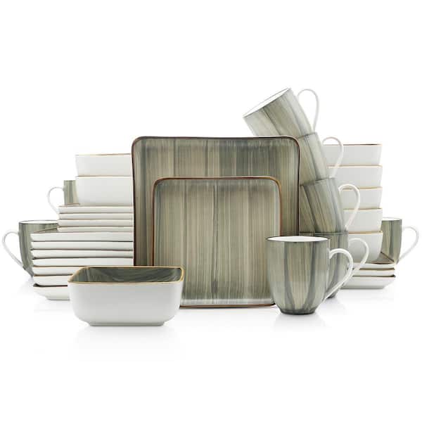STONE LAIN Esmeralda 32-Piece Dinnerware Set Porcelain, Service for 8, Green