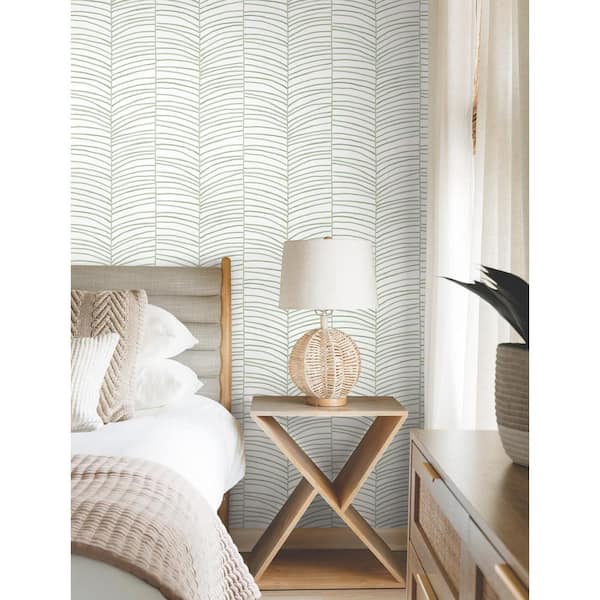 324 in. x 27 in. Green Cascade Palm Chevron Wallpaper Roll