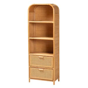 Curacao 67.7 in. Tall Light Honey Rattan Wicker Bookcase