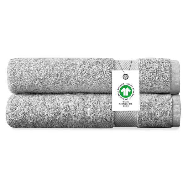 Delara Light Grey Solid 100% Organic Cotton Luxuriously Plush Hand Towels (Set of 2)