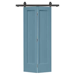 24 in. x 80 in. 1 Panel Shaker Dignity Blue Painted MDF Composite Bi-Fold Barn Door with Sliding Hardware Kit