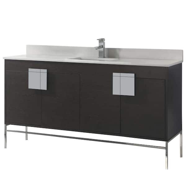 FINE FIXTURES 60 in. W x 20.47 in. D x 33.5 in. H Bath Vanity in Black Oak Straight Grain with Phoenix Stone Vanity Top in White