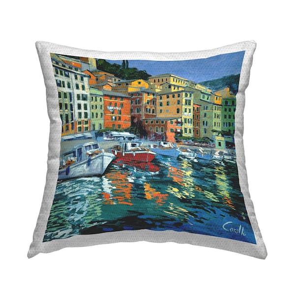 Stupell Industries Urban River Town Boat Marina Multi-Color Square Outdoor Throw Pillow