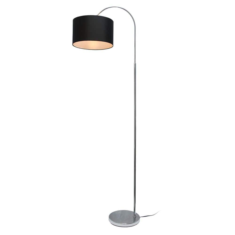 66" Brushed Nickel Arched Floor Lamp with Black Fabric Shade