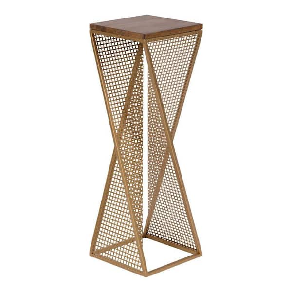 Elita 9.6 in W Rustic Brown Square MidCentury Wood and Metal End Table