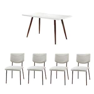 Eisden 5 Pcs Dining Set with Rectangle Table and Beige Chairs