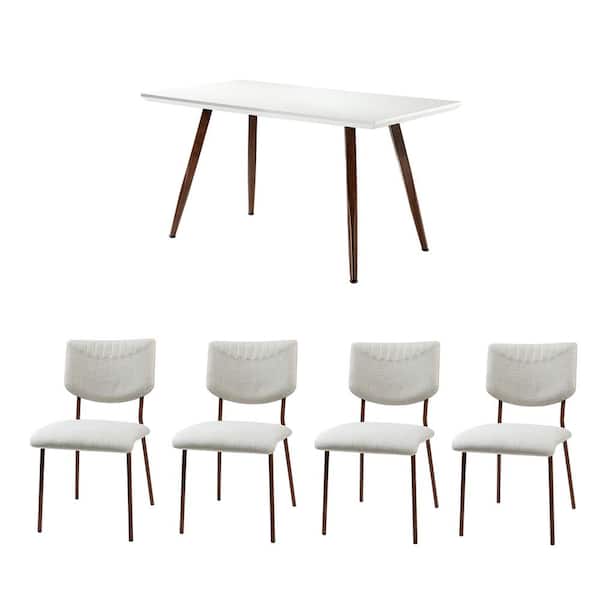JAYDEN CREATION Eisden 5 Pcs Dining Set with Rectangle Table and Beige Chairs