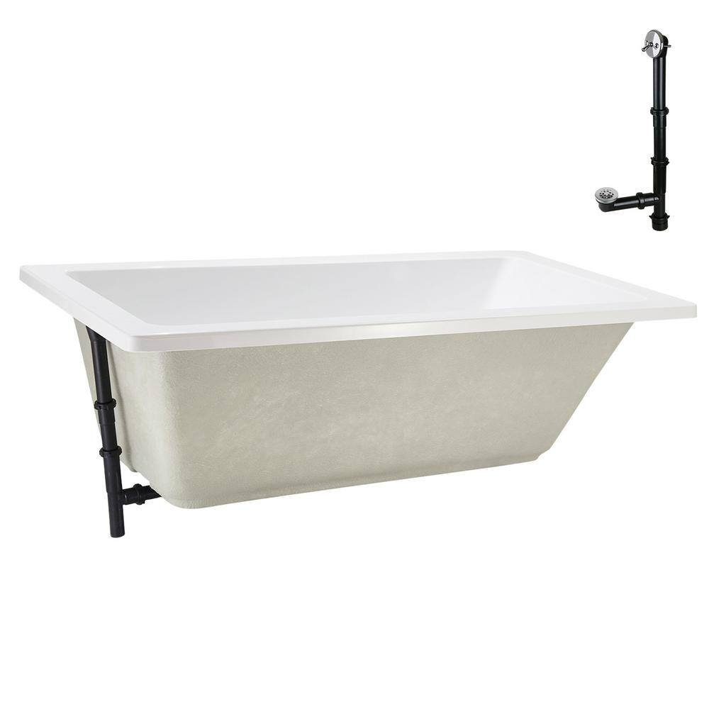 60" x 32" Glossy White Acrylic Soaking Drop-In Bathtub