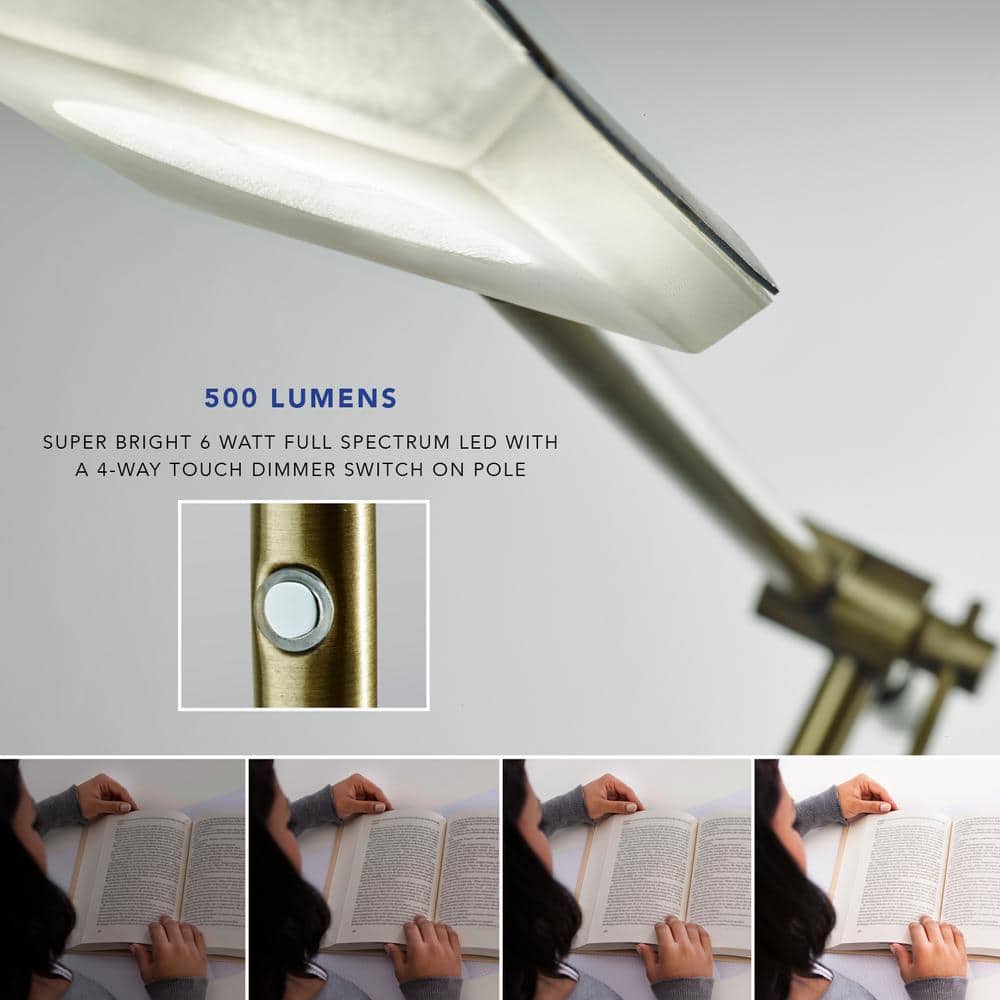 Antique Brass and White Marble Adjustable LED Desk Lamp