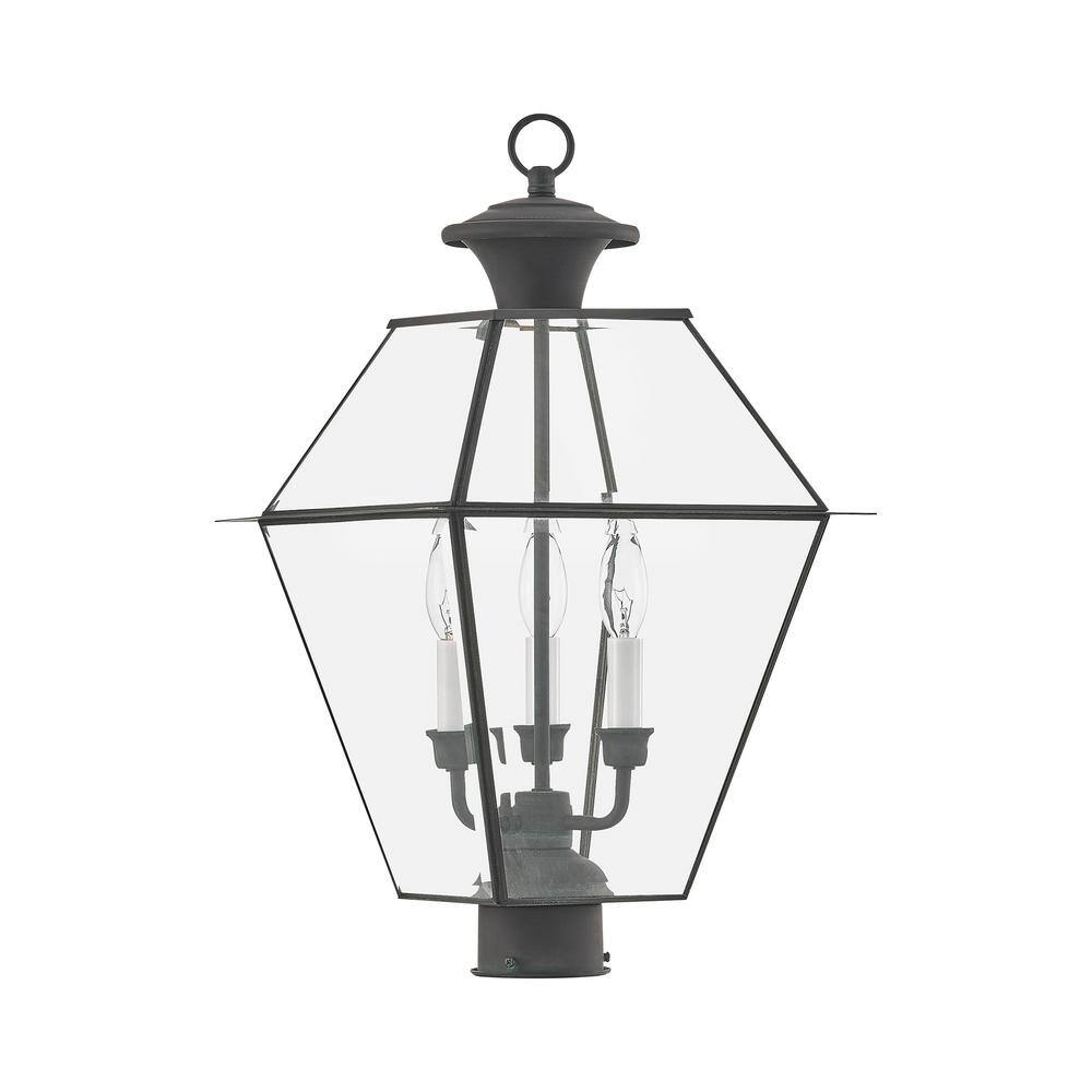 Charcoal Solid Brass 3-Light Outdoor Post Lantern