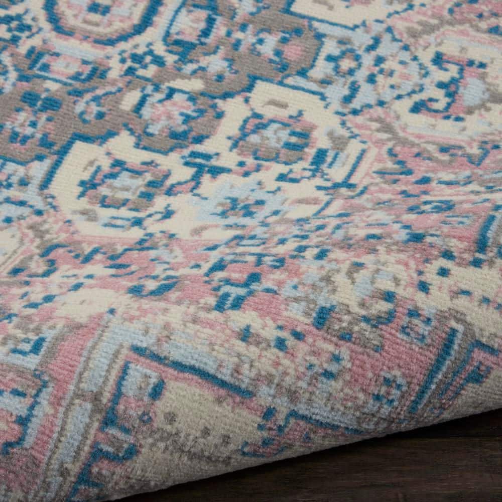 Elegant Medallion Hand-Knotted Round Rug in Ivory and Pink