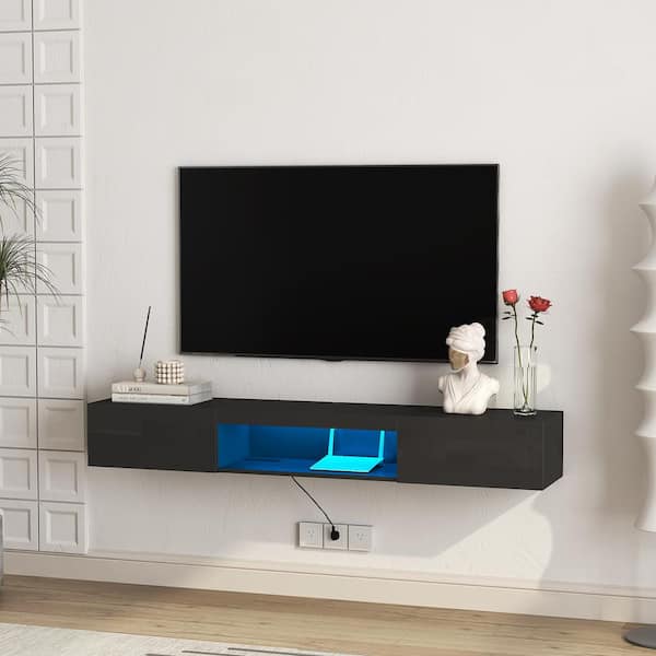 Unbranded 63 in. W x 12.2 in. D Black MDF Floating TV Stand Decorative Wall Shelf Wall Mounted TV Cabinet Entertainment Center YW1321104202