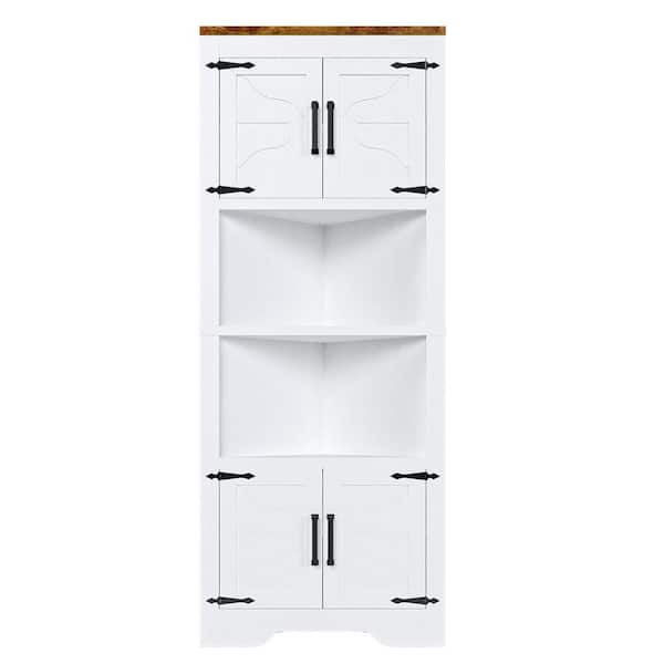 ULSMVOC 26 in. W x 13 in. D x 66 in. H White Cabinet Stand Corner Triangle Storage Cabinet with Adjustable Shelves and 2 Doors