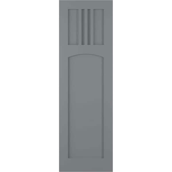 Ekena Millwork 12 in. x 42 in. PVC True Fit San Miguel Mission Style Fixed Mount Flat Panel Shutters Pair in Ocean Swell