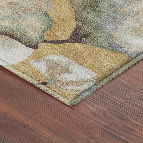 Mayfield Premium Machine Washable Abstract AMF2405 Gold 3 ft. x 4 ft. Area Rug