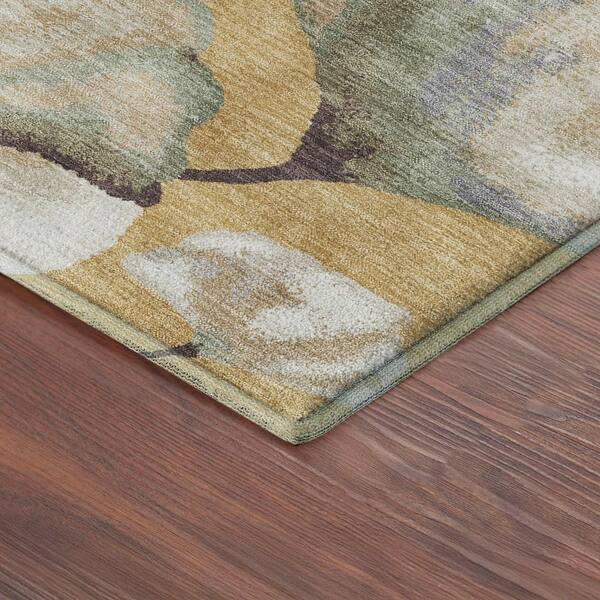 Mayfield Premium Machine Washable Abstract AMF2405 Gold 8 ft. x 8 ft. Round Rug