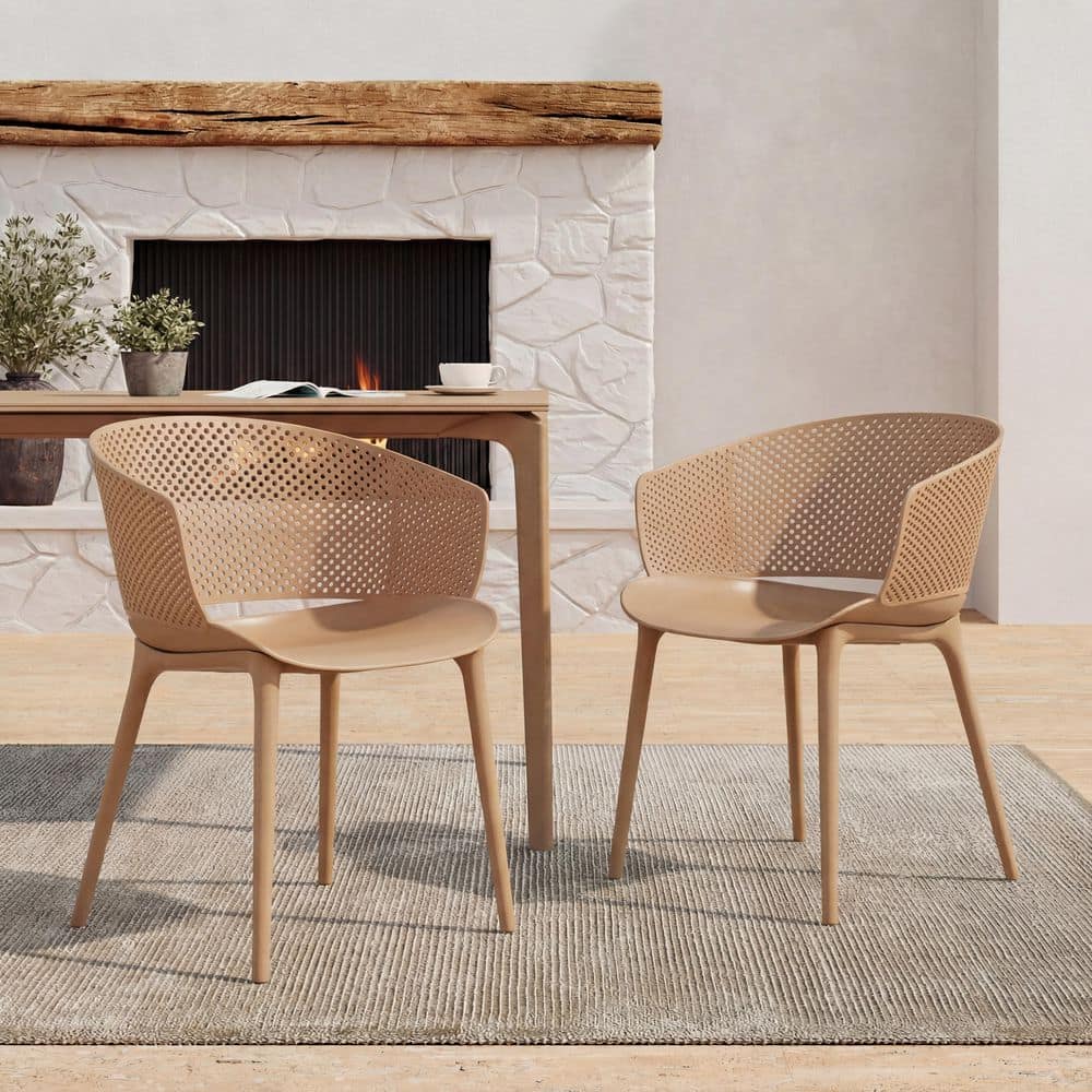 Vicky Brown Yellow Plastic Outdoor Dining Chairs Patio Arm Chairs, Set of 2 price history on PriceWatchPro