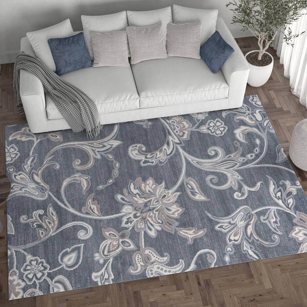 Madison Garland 5' x 7' Handmade Gray Floral Synthetic Area Rug