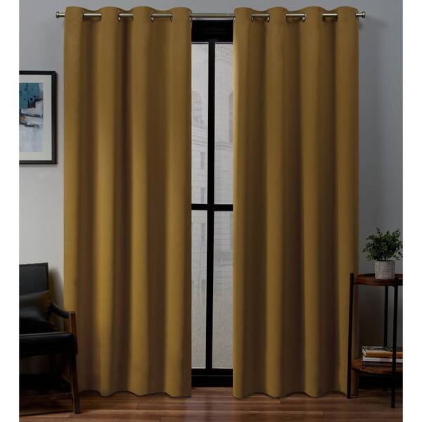 EXCLUSIVE HOME Sateen 52 in. W x 84 in. L Woven Blackout Grommet Top Curtain Panel in Honey Gold (2 Panels)