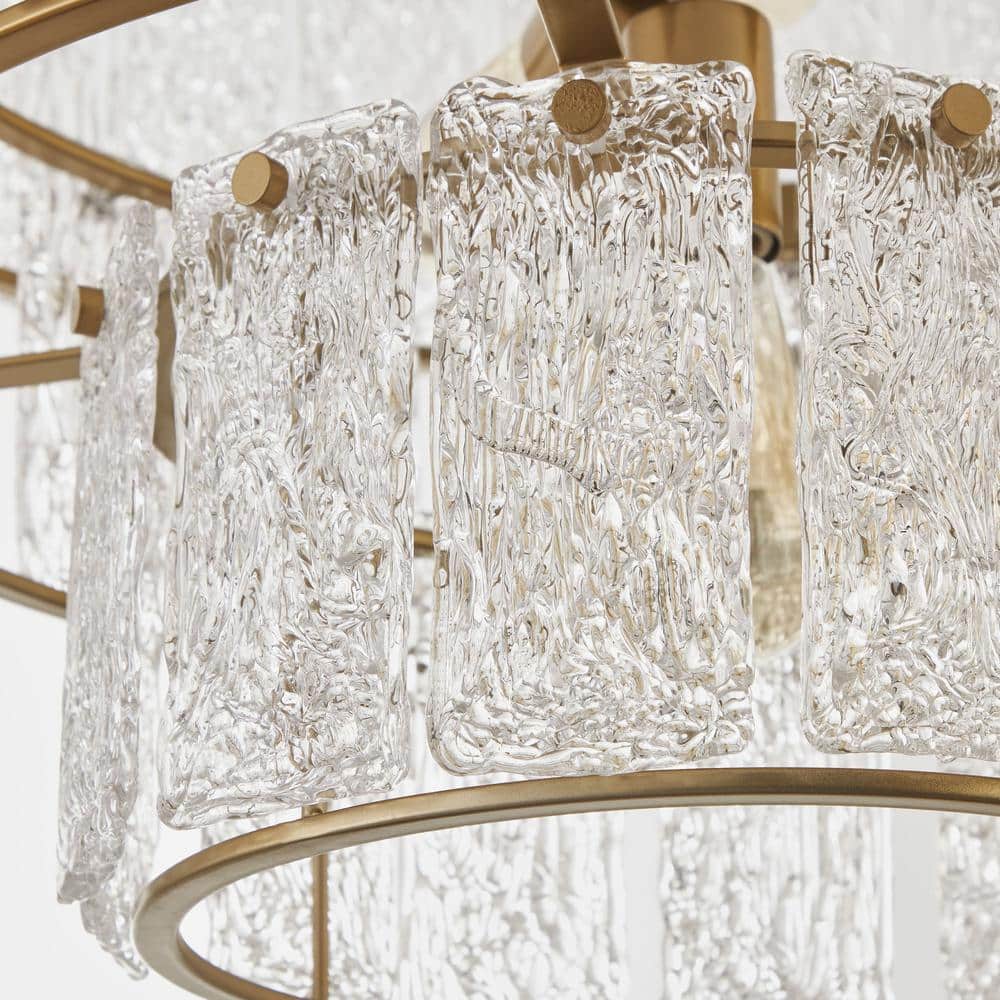 Distressed Gold 8-Light 3-Tiered Glass Drum Chandelier
