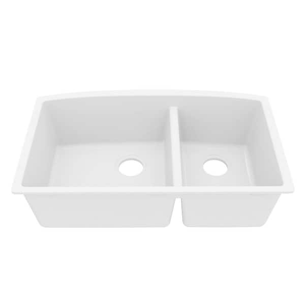 Undermount Quartz Composite 32 in. 60/40 Double Bowl Kitchen Sink in White