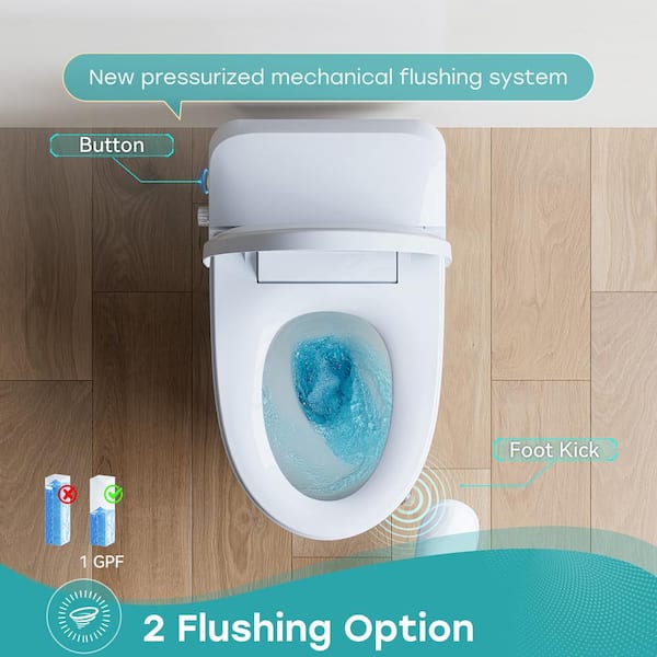 HOROW T30 Non-Electric Elongated Bidet Toilet - 1.0 GPF, ADA Chair Height, Foot Kick Flush, White