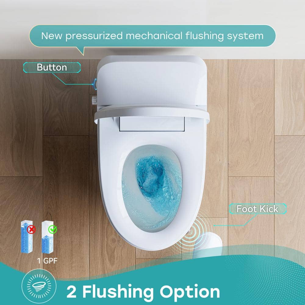 White Elongated Free Standing Non-Electric Smart Bidet Toilet