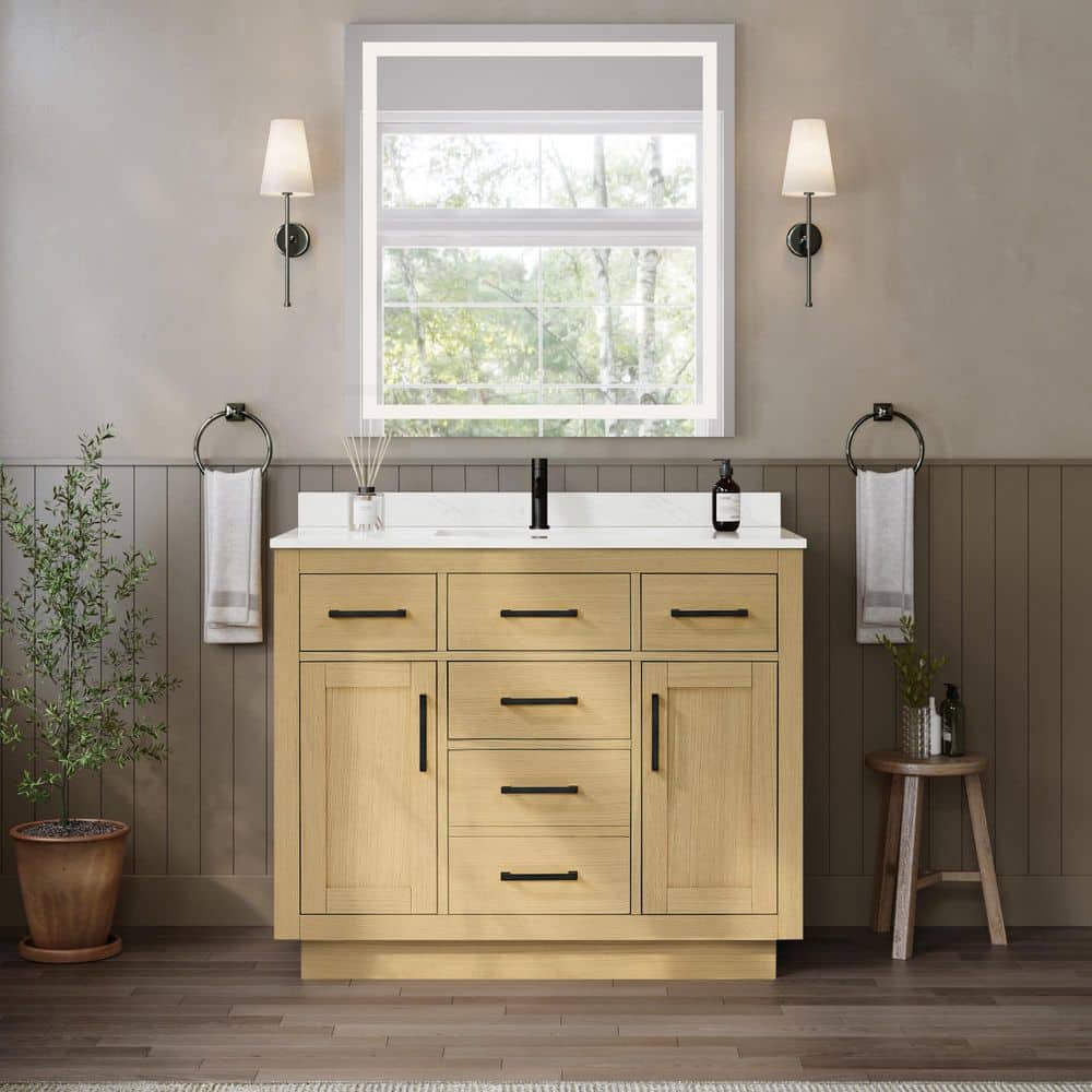 Beckett TK 42 in. Single Freestanding Rift Oak Bath Vanity with Giotto Quartz Top price history on PriceWatchPro