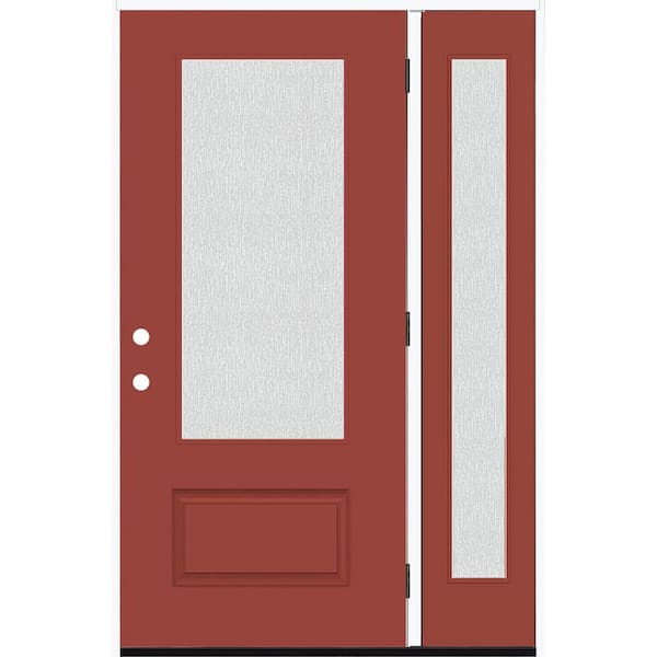 Steves & Sons Legacy 53 in. x 80 in. 3/4 Lite Rain Glass LHOS Primed Morocco Red Finish Fiberglass Prehung Front Door 14 in. SL