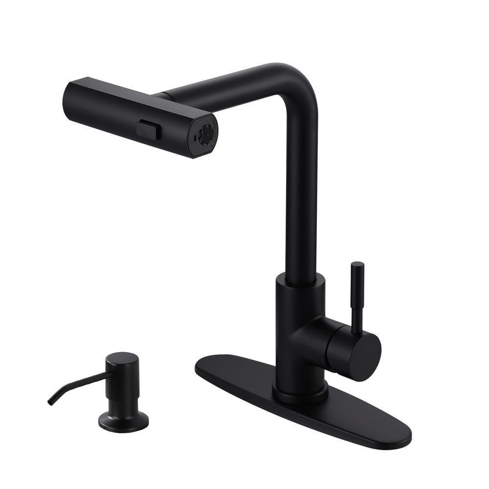 Matte Black Stainless Steel Pull Down Kitchen Faucet with Soap Dispenser