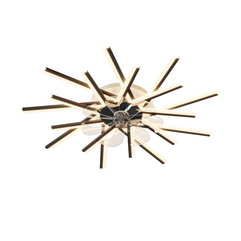 36 in. Indoor Black Ceiling Fan with Light, Flush Mount Ceiling Fan with Re
