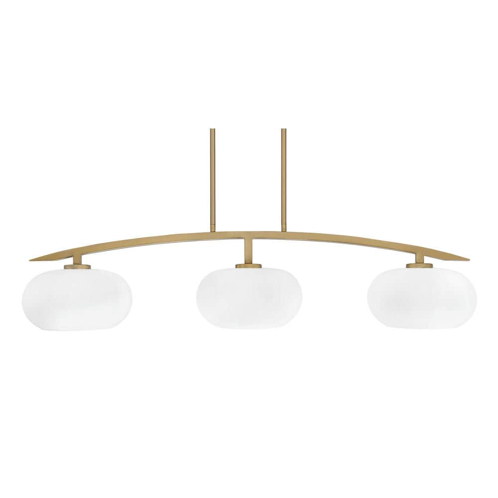 Siena 3-Light, Brass, Linear Chandelier, Any room with White Muslin Glass S