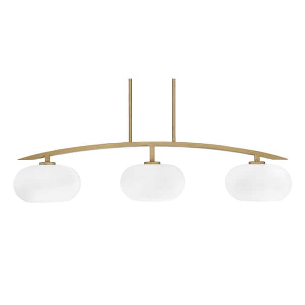 Unbranded Siena 3-Light, Brass, Linear Chandelier, Any room with White Muslin Glass Shades