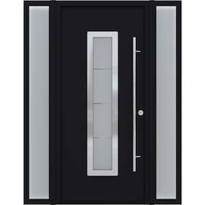 Argos 61 in. x 82 in. Left-Hand Frosted Glass Black/White Steel Prehung Front Door Hardware Kit