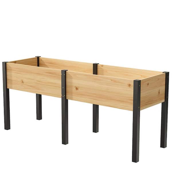 Raised Garden Bed w/ Metal Legs Standing Growing Bed Planter 71 x 23 x 32 Elevated Wood Horticulture Planter Box, Yellow