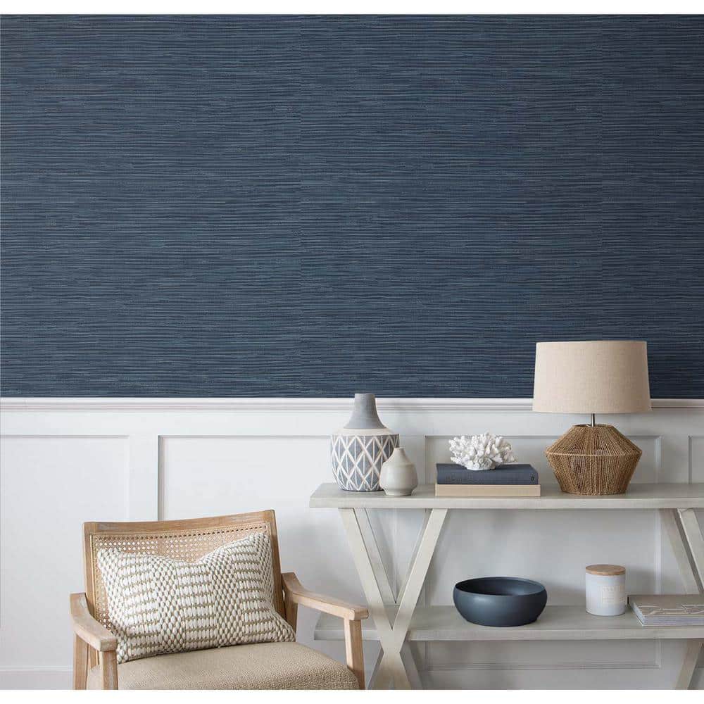 Cyprus Blue Faux Grasscloth Peel and Stick Wallpaper