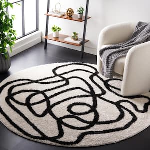 Norway Ivory/Black 7 ft. x 7 ft. Abstract Linear Round Area Rug