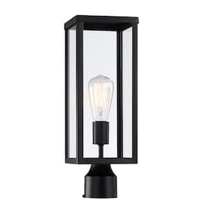 Cal 17.2 in.1-Light Matte Black Metal Hardwired Outdoor Weather Resistant Post Light with Clear Glass