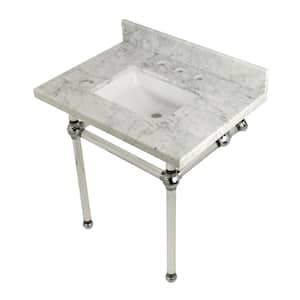 Square-Sink Washstand 30 in. Console Table in Carrara Marble with Acrylic Legs in Polished Chrome