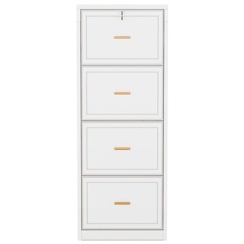 Front view of the white 4-drawer file cabinet.